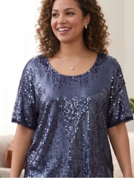 J Crew Sequined Navy Scoop Neck Top Size Med